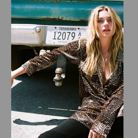 NWOT The Kooples Leopard Print Velvet Tunic Shirt - Picture 3 of 5